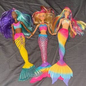 Barbie Mermaid Dolls with Purple, Yellow, and Rainbow Tails